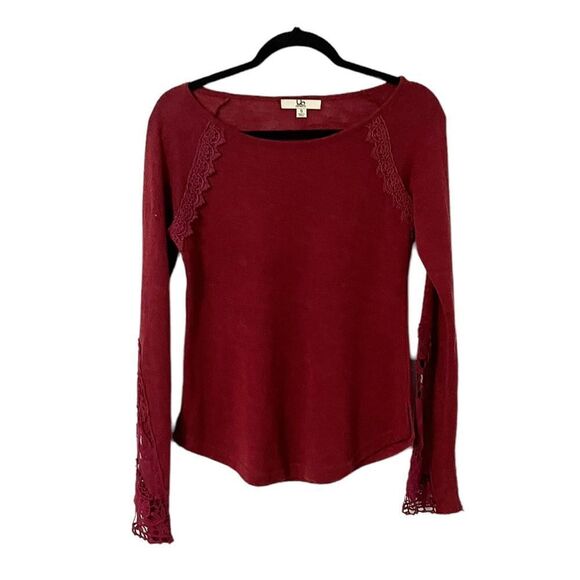Ya Los Angeles Red Lightweight Knit Lace Accent Long Sleeve Size S - Picture 1 of 7